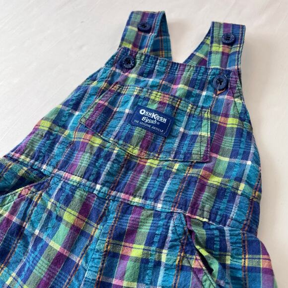 Oshkosh B’gosh Vintage Plaid Overall Shorts size 4T USA made Blue green purple - Picture 5 of 7